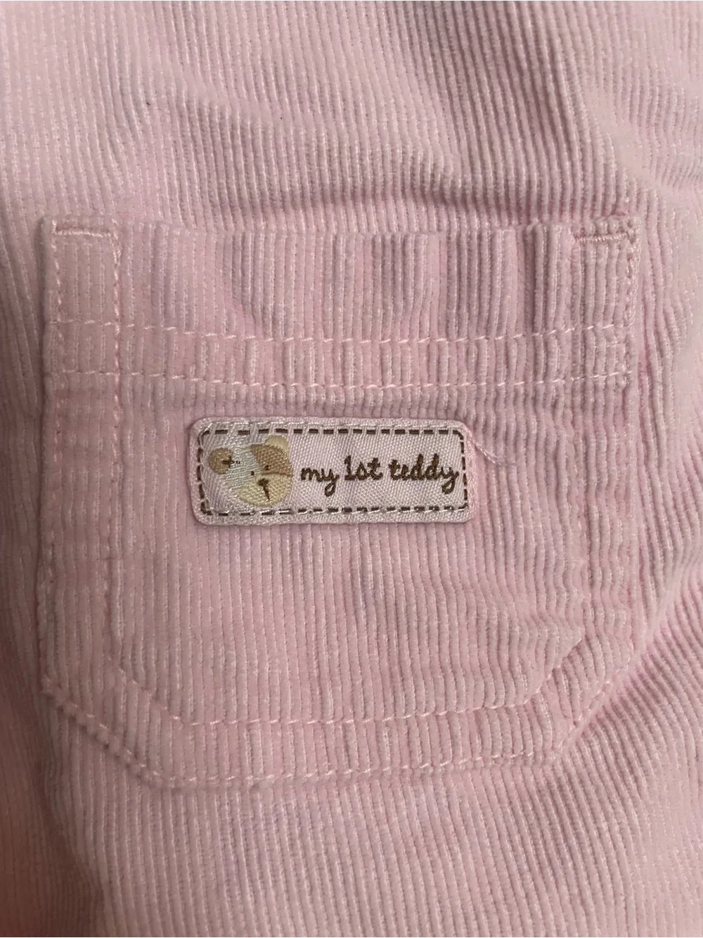 Vintage Carters 0-3 Months Pink Teddy Embroidered Corduroy Overalls EUC